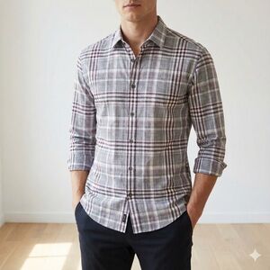 BOSS Hugo Boss grey & purple plaid Ronny slim fit dress shirt - Medium